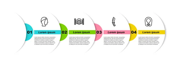 Set Line Tauchhaube, Fotokamera für Taucher, Messer und Schwimmweste. Geschäftsinfografische Vorlage. Vektor — Stockvektor
