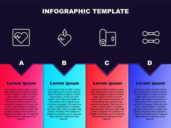 Ρυθμίστε τον καρδιακό ρυθμό γραμμής, αύξηση Heartbeat, Fitness mat roll και Dumbbell. Επιχειρηματικό πρότυπο infographic. Διάνυσμα — Διανυσματικό Αρχείο
