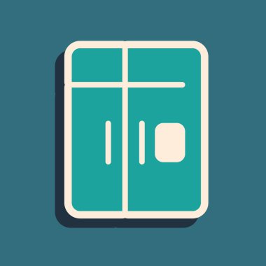 Yeşil Buzdolabı simgesi yeşil arka planda izole edildi. Buzdolabı buzdolabı. Ev aletleri ve aletler. Uzun gölge tarzı. Vektör