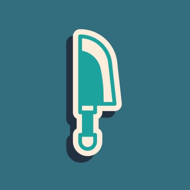 Yeşil Bıçak simgesi yeşil arkaplanda izole edildi. Çatal bıçak sembolü. Uzun gölge tarzı. Vektör