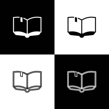 Açık kitap simgesini siyah ve beyaz arkaplanda izole et. Vektör