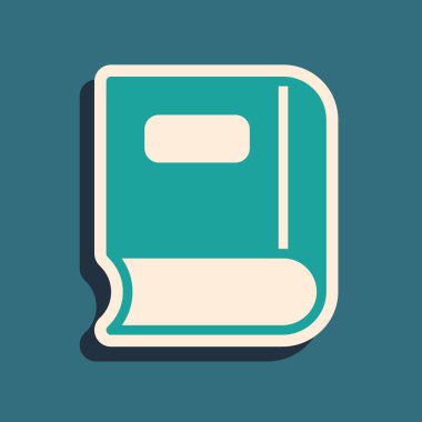 Yeşil Kitap simgesi yeşil arkaplanda izole edildi. Uzun gölge tarzı. Vektör