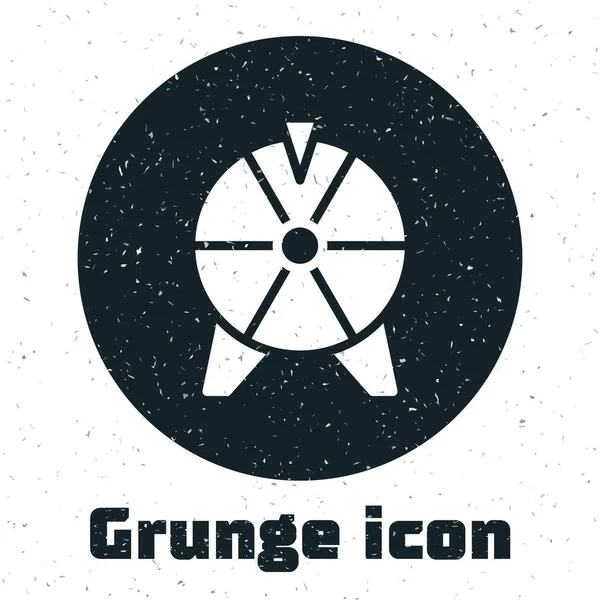 Grunge Szerencsekerék ikon elszigetelt fehér alapon. Monokróm vintage rajz. Vektor — Stock Vector