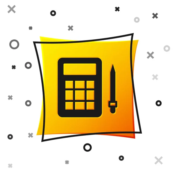 Μαύρη κάρτα Bingo με εικονίδιο τυχερών αριθμών που απομονώνεται σε λευκό φόντο. Κουμπί κίτρινο τετράγωνο. Διάνυσμα — Διανυσματικό Αρχείο