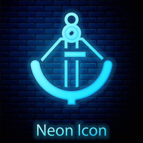 Glowing neon Anchor icon isolated on brick wall background. Vector — Stock Vector