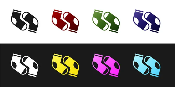 Set sokken pictogram geïsoleerd op zwart-wit achtergrond. Vector — Stockvector