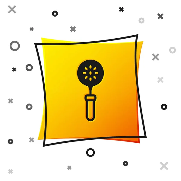 Black Spatula icon isolated on white background. Kitchen spatula icon. BBQ spatula sign. Barbecue and grill tool. Yellow square button. Vector — Stock Vector