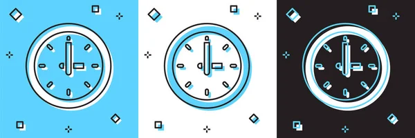 Ställ Klocka ikonen isolerad på blå och vit, svart bakgrund. Tidssymbol. Vektor — Stock vektor
