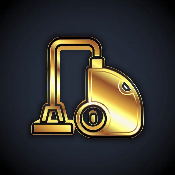 Gold Vacuum cleaner icon isolated on black background. Vector — Stock Vector
