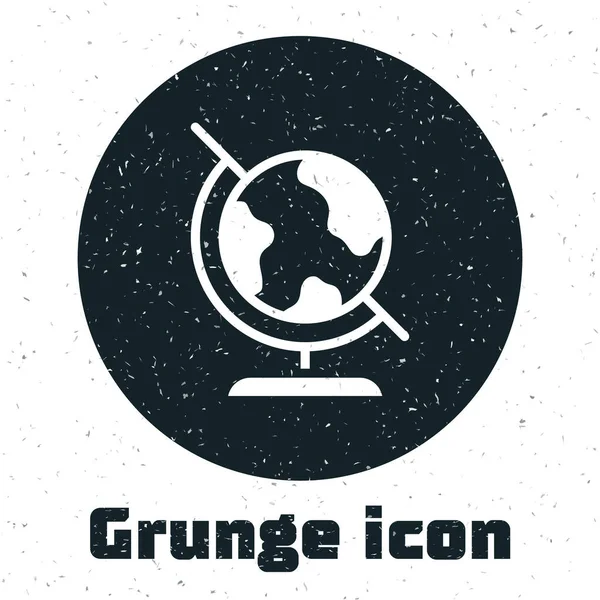 Grunge Earth Globus Ikone isoliert auf weißem Hintergrund. Monochrome Vintage-Zeichnung. Vektor — Stockvektor