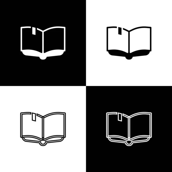 Impostare l'icona del libro aperto isolato su sfondo bianco e nero. Vettore — Vettoriale Stock