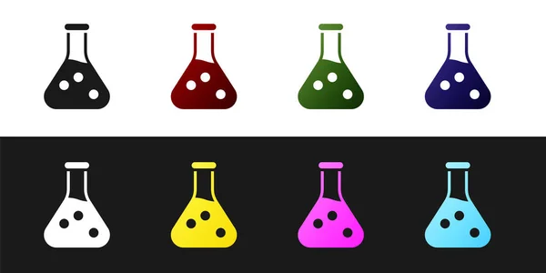 Set Test tube and flask chemical laboratory test icon isolated on black and white background. Laboratory glassware sign. Vector — Stock Vector