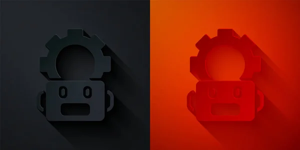 Papel cortado ícone de configuração Robô isolado no fundo preto e vermelho. Inteligência artificial, aprendizado de máquina, computação em nuvem. Estilo de arte de papel. Vetor — Vetor de Stock