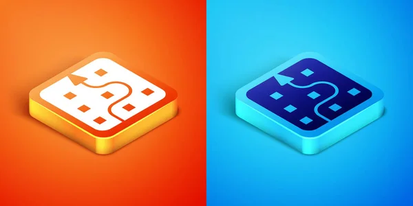 Isometric Neural network icon isolated on orange and blue background. Artificial intelligence AI. Vector — Stock Vector