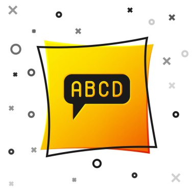 Beyaz arkaplanda siyah alfabe simgesi izole edildi. Sarı kare düğme. Vektör