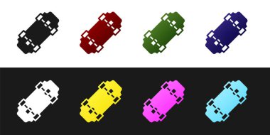 Kaykay simgesini siyah beyaz arkaplanda izole et. Olağanüstü bir spor. Spor malzemeleri. Vektör