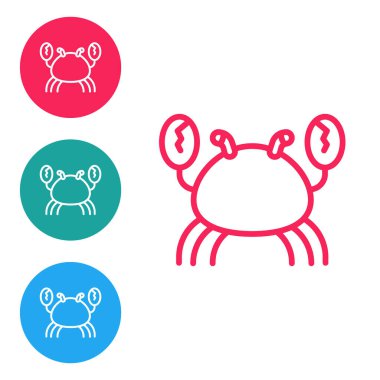 Kırmızı çizgi Yengeç simgesi beyaz arkaplanda izole edildi. Simgeleri daire düğmelerine ayır. Vektör