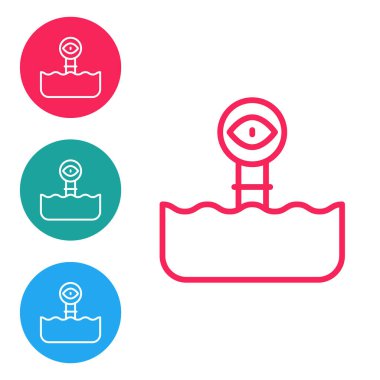 Su ikonunun üstündeki dalgalarda Periscope kırmızı çizgisi beyaz arka planda izole edildi. Simgeleri daire düğmelerine ayır. Vektör