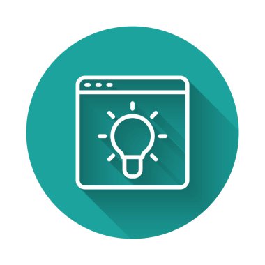 Beyaz çizgi Tarayıcı pencere simgesi uzun gölge arkaplanı ile izole edildi. Yeşil daire düğmesi. Vektör