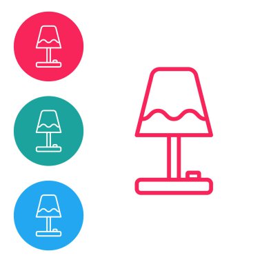 Kırmızı çizgi masa lambası simgesi beyaz arkaplanda izole edildi. Simgeleri daire düğmelerine ayır. Vektör