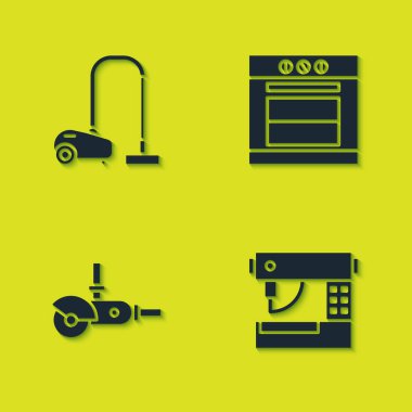 Elektrikli süpürge, dikiş makinesi, öğütücü ve fırın simgesini ayarla. Vektör