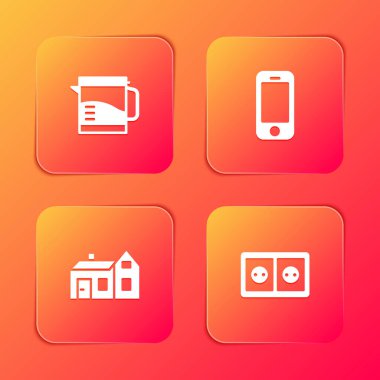 Elektrik ısıtıcısı, akıllı telefon, House ve elektrik çıkış ikonu. Vektör