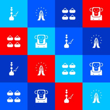 Nargile, eller dua pozisyonunda, Hint baharatı ve maymun ikonu. Vektör