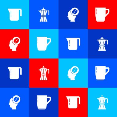 Kahve demliği, moca, barista ve kupa ikonu. Vektör