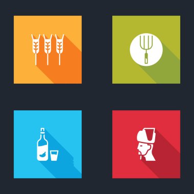 Buğday, bahçe yabası, biberli votka, cam ve Ukrayna ikonu. Vektör