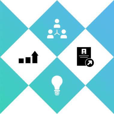 Finansal büyümeyi ayarla, fikir kavramına sahip ampul, proje ekibi tabanı ve iş tanıtım simgesi. Vektör