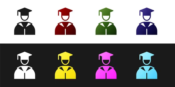 Set Graduate and graduation cap icon isolated on black and white background. Vector — Stock Vector