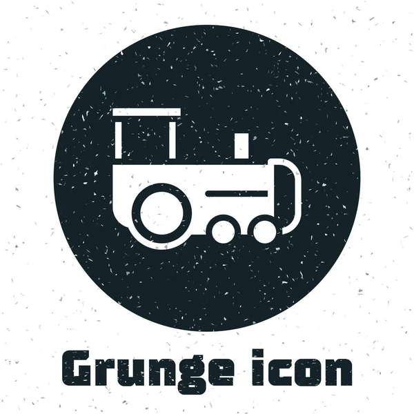 Grunge Toy train icon isolated on white background. Monochrome vintage drawing. Vector — Stock Vector