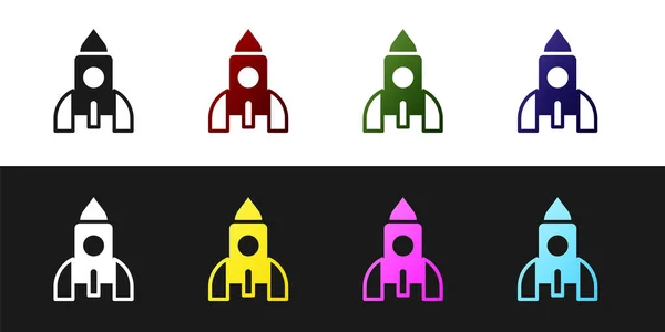 Set Rocket ship toy icon isolated on black and white background. Space travel. Vector — Stock Vector