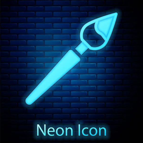 Leuchtende Neon-Pinsel-Symbol isoliert auf Backsteinwand Hintergrund. Vektor — Stockvektor