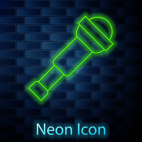 Ragyogó neon vonal Spyglass teleszkóp lencse ikon elszigetelt téglafal háttér. Sailor távcső. Vektor — Stock Vector