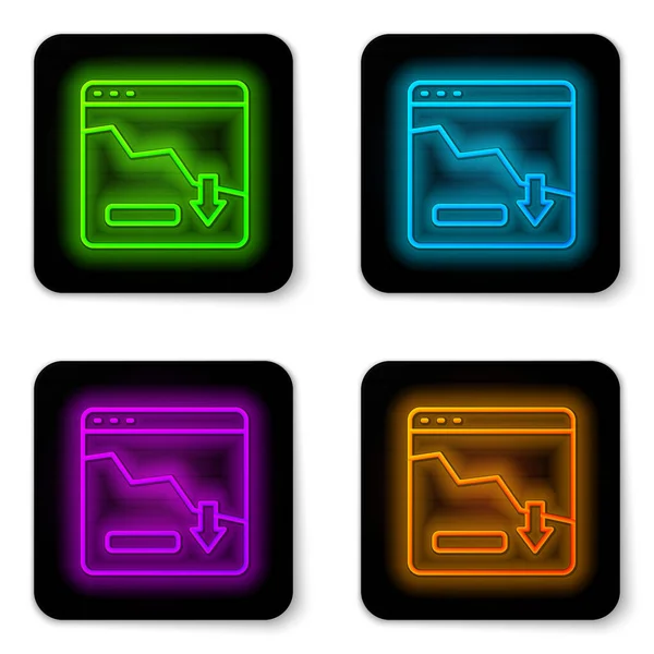 Glowing neon line Financial growth decrease icon isolated on white background. Increasing revenue. Black square button. Vector — Stock Vector