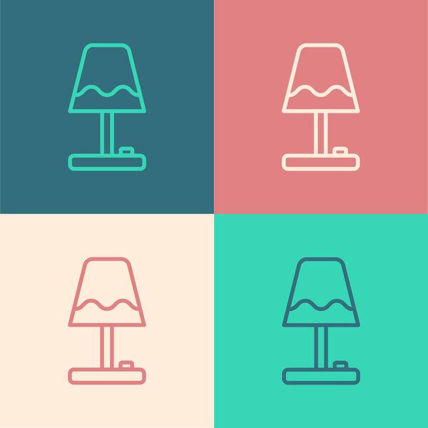 Pop art line Table lamp icon isolated on color background. Vector