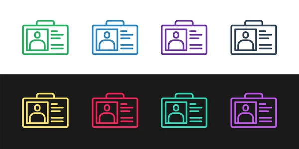 Set line Identification Badge icon isoliert auf schwarzem und weißem Hintergrund. Es kann für Präsentation, Identität des Unternehmens, Werbung verwendet werden. Vektor — Stockvektor