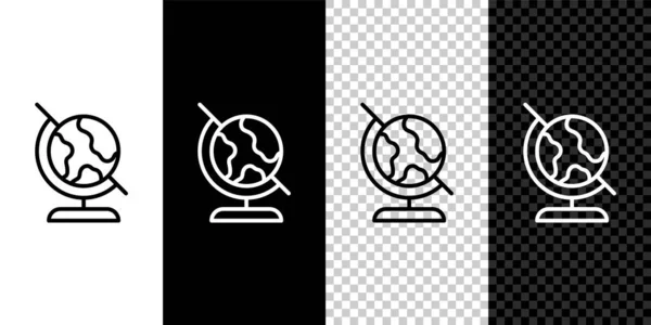 Linie Erde Globus Symbol isoliert auf schwarz-weißem, transparentem Hintergrund setzen. Vektor — Stockvektor