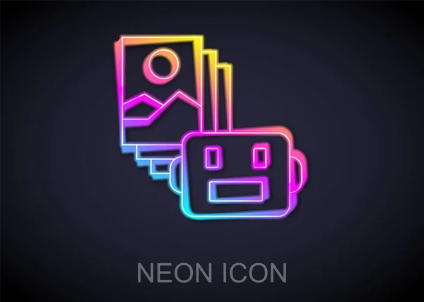 Leuchtendes Neon-Line-Symbol für Roboter mit künstlicher Intelligenz isoliert auf schwarzem Hintergrund. Maschinelles Lernen, Cloud Computing. Vektor — Stockvektor