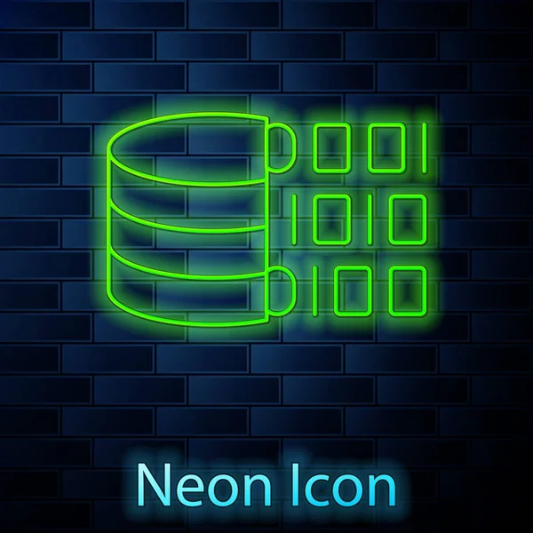 Linha de néon brilhante Ícone de código binário isolado no fundo da parede de tijolo. Vetor — Vetor de Stock