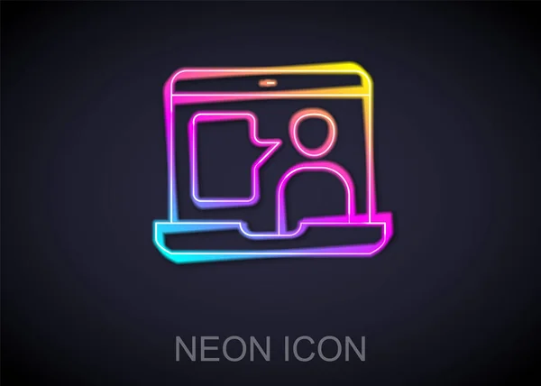 Glödande neon line E-lärande av olika främmande språk ikon isolerad på svart bakgrund. Vektor — Stock vektor