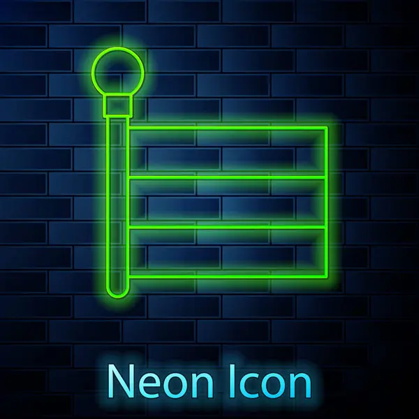 네온 라인 플래그 아이콘은 벽돌 벽 배경에 분리되어 있다. 위치 표시 기호. Vector — 스톡 벡터