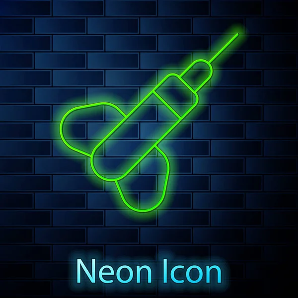 Linea neon incandescente icona freccia dardo isolato su sfondo muro di mattoni. Vettore — Vettoriale Stock