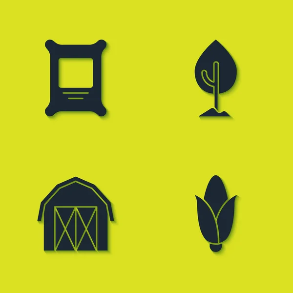 Set sacchetto fertilizzante, mais, fattoria e albero icona. Vettore — Vettoriale Stock