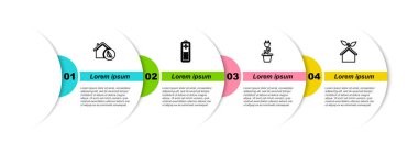 Çevre dostu ev, pil şarj seviyesi göstergesi, elektrik prizi saklama kabı ve... Ticari bilgi şablonu. Vektör
