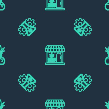 Marihuana ve kenevir dükkanını ayarla, marihuana ile test tüpü ve kusursuz şablon. Vektör