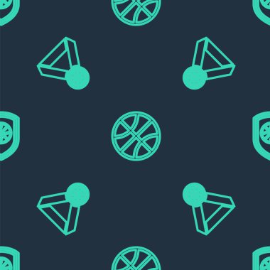 Basketbol, madalya ve kalkanların çizgisini kusursuz bir şablona ayarla. Vektör