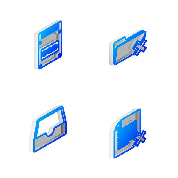 Set Isometric line Delete folder, SSD card, Social media inbox and file document icon. Vector — Stock Vector