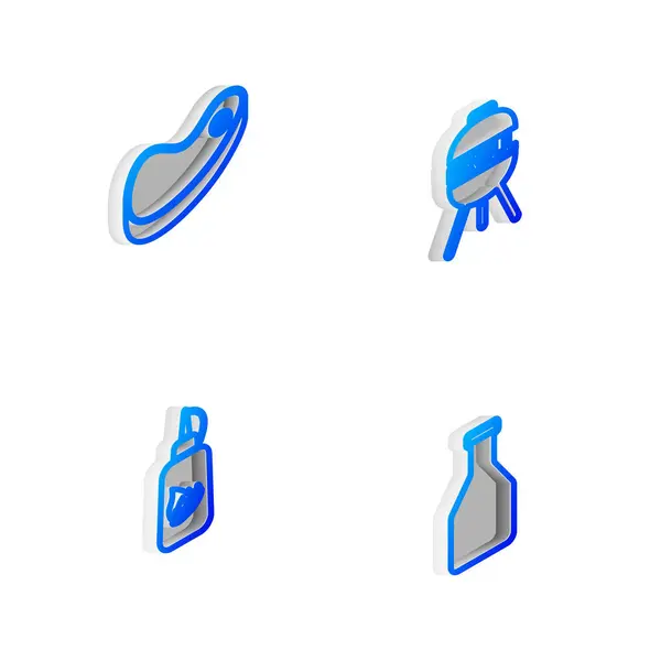 Set Isométrico línea Barbacoa parrilla, Hotdog sándwich, y el icono de la hamburguesa. Vector — Archivo Imágenes Vectoriales